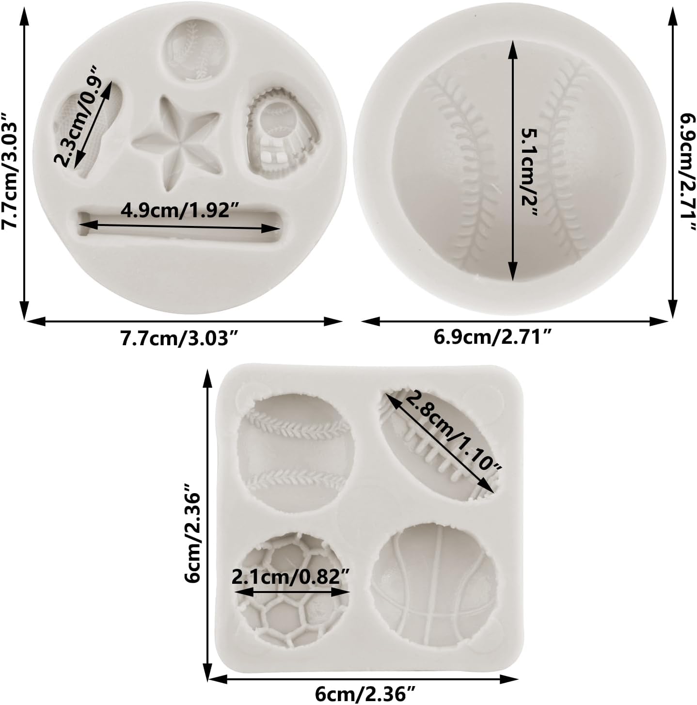 Moldes de silicona para béisbol, bate de béisbol, guante, sombrero, fondant, baloncesto, fútbol, rugby, moldes de chocolate para decoración de