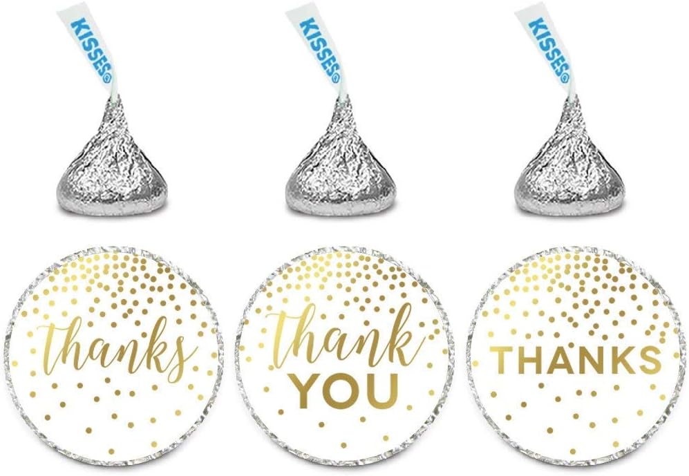 Andaz Press Colección de fiesta de lunares con confeti dorado metálico, etiquetas adhesivas de gotas de chocolate, se adapta a besos, gracias,