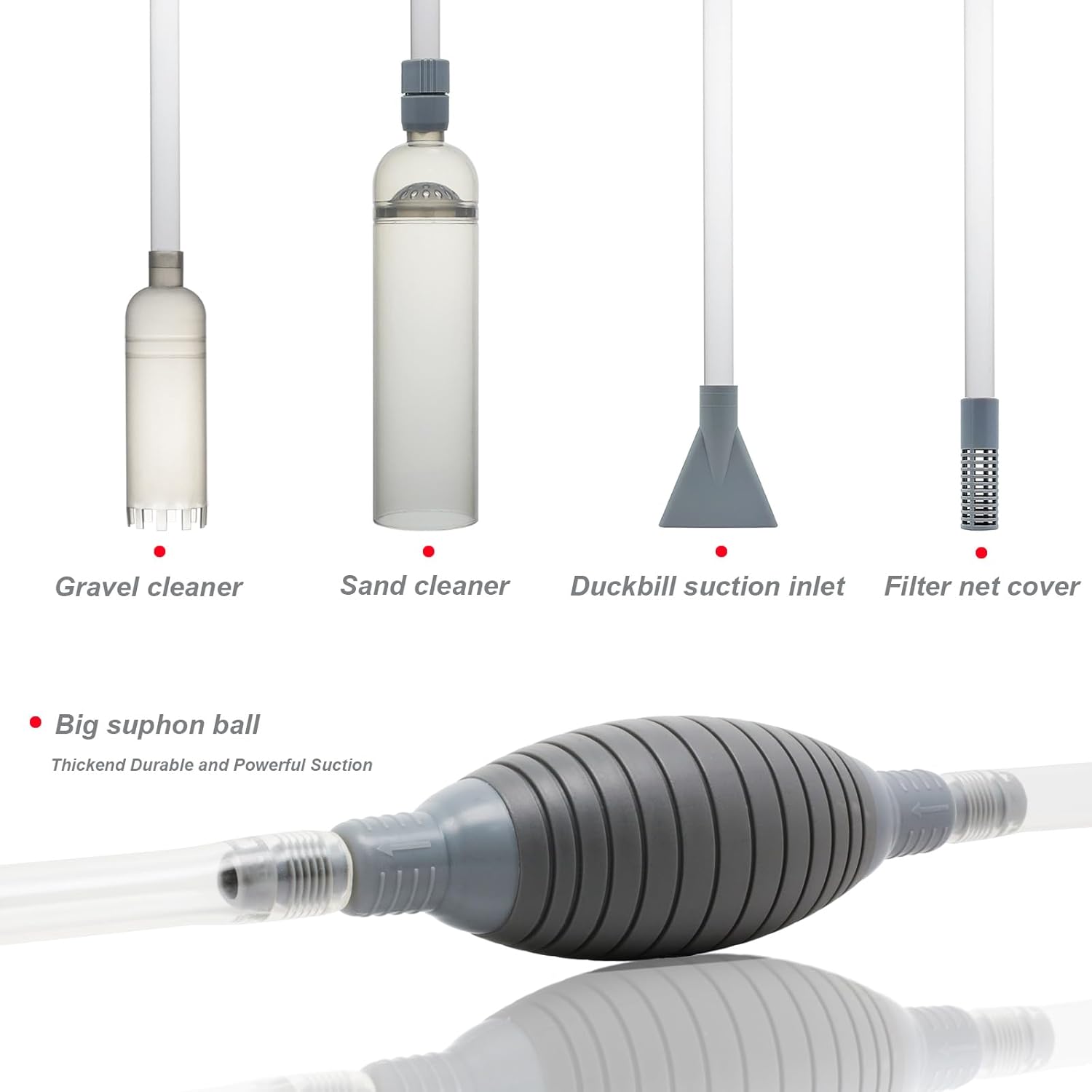 Kit de aspirador de sifón para acuario con tubos de vacío duales para varios tamaños de tanque y una red de pescado, aspiradora de grava de acuario