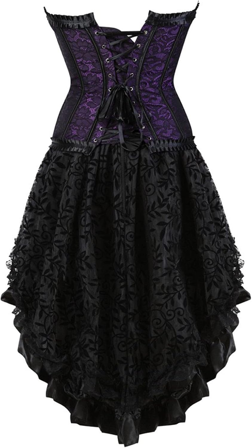 OPHPY Disfraces sexys de Halloween para mujer, 2 piezas, talla grande, corsé gótico negro, top y faldas, conjuntos de cosplay de vampiros