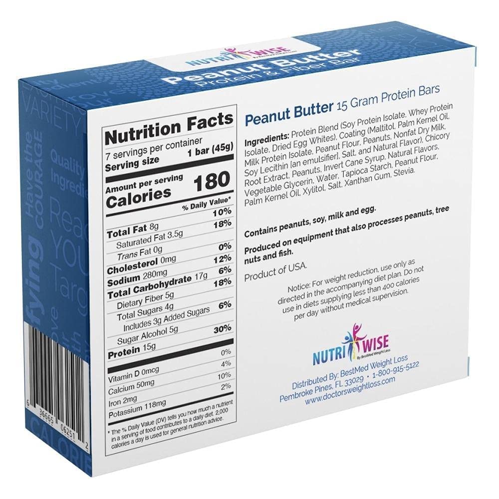 NutriWise – Barras dietéticas  Alto en proteínas – Sin gluten – Bajo en colesterol – Bajo en sodio – Bajo en azúcar  7Caja  (Divine Peanut Butter)