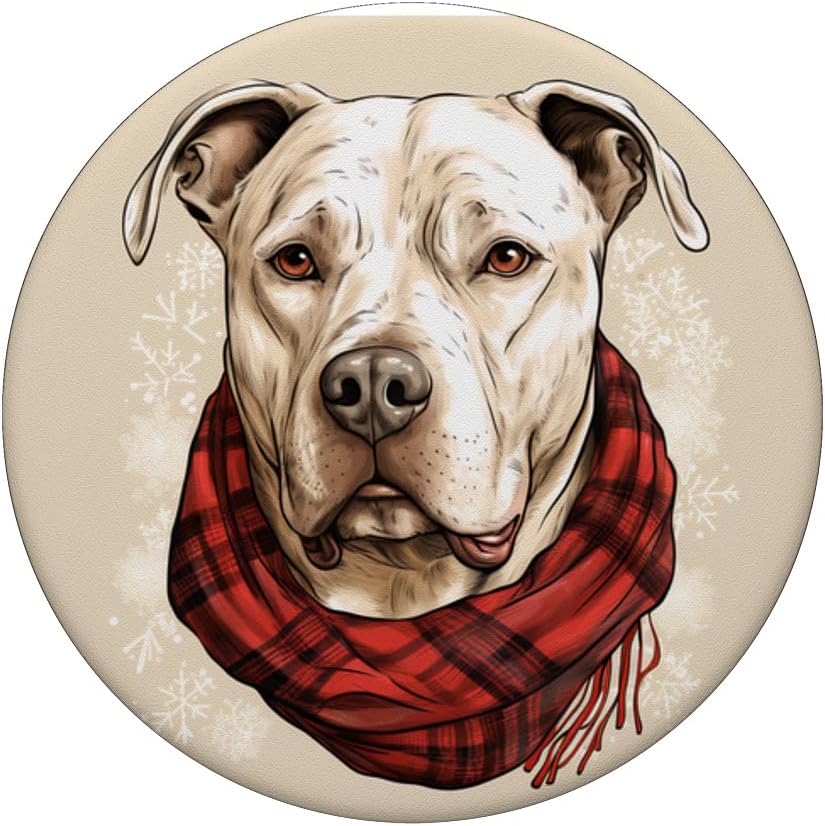 Dogo Argentino Christmas Dog in Plaid Scarf Painting PopSockets Standard PopGrip