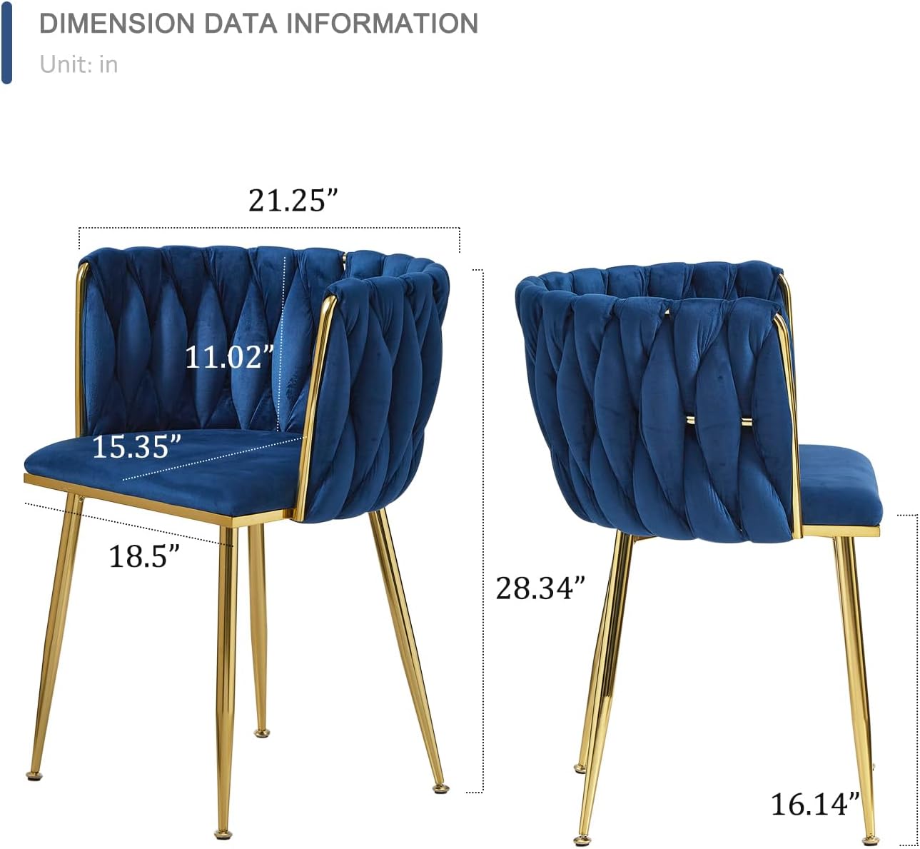 Tsuysi Juego de 2 sillas de comedor de terciopelo, sillas de comedor modernas doradas con patas de metal, sillas de comedor tapizadas tejidas para