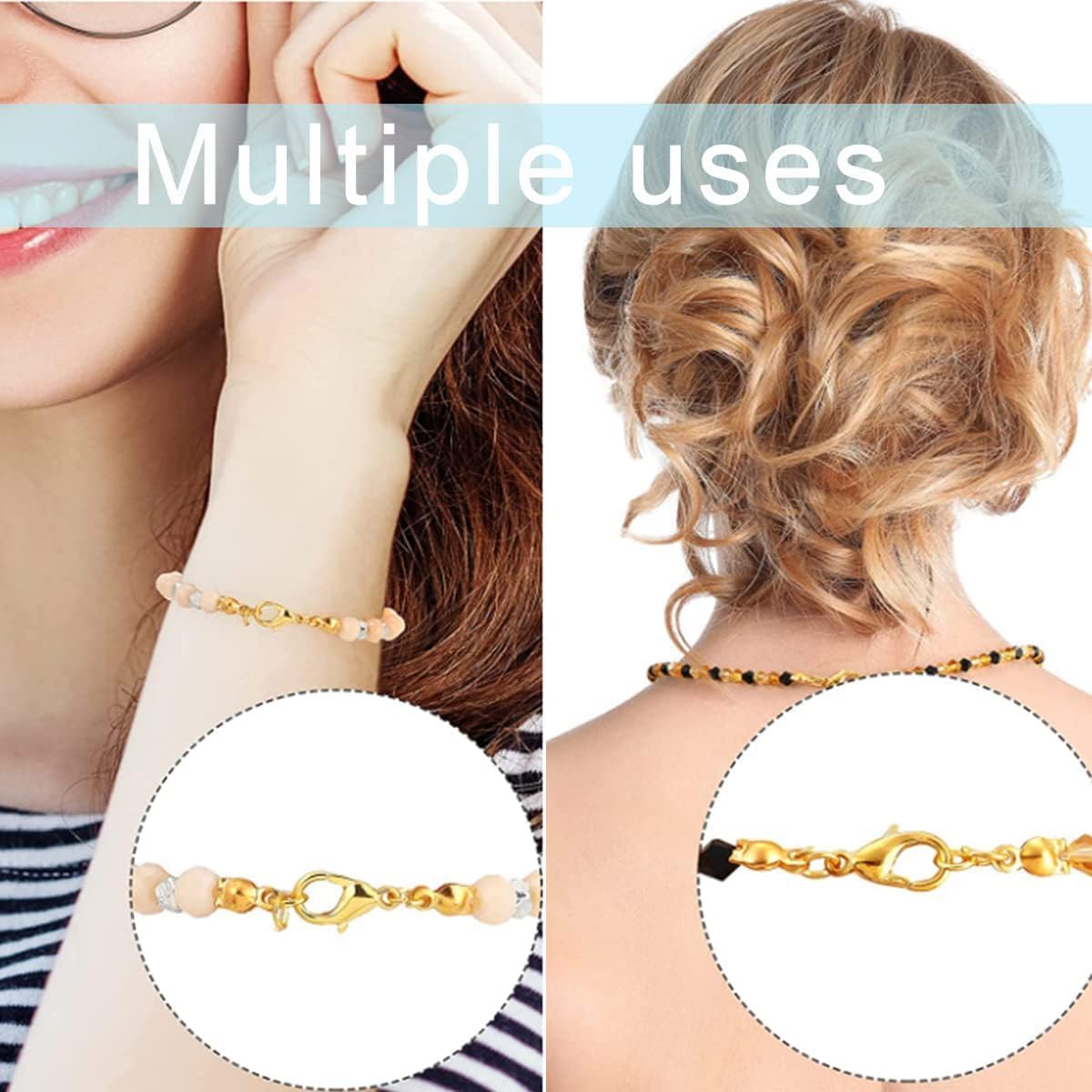 Juego de 1000 accesorios para fabricación de joyas, 100 cierres de pinza de langosta, 300 cuentas engarzadas, 600 conectores de anillo abierto para