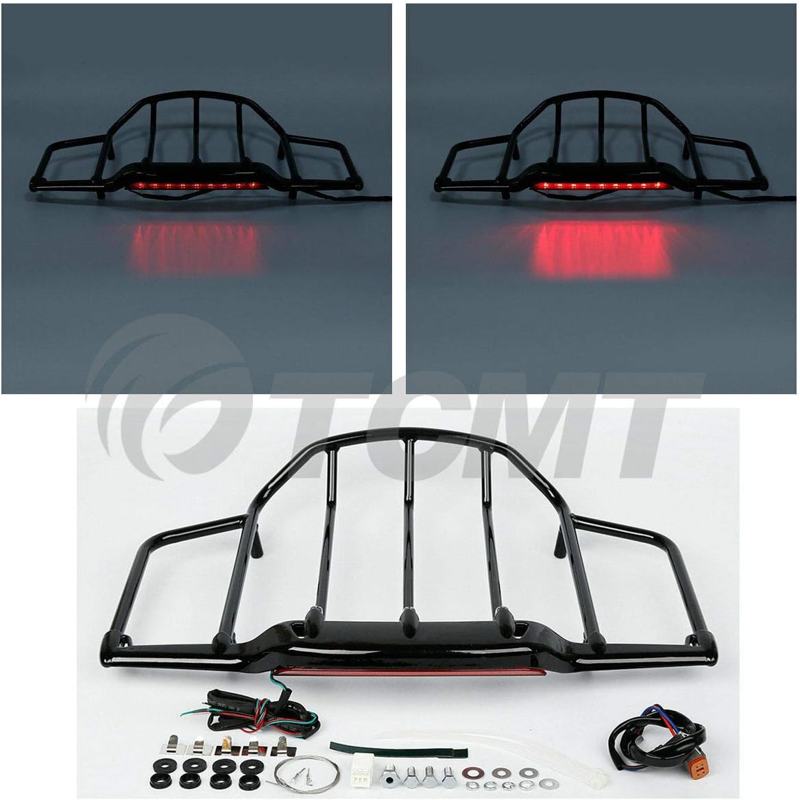 TCMT Estante de equipaje para maletero con LED color negro para Harley Road King Road Glide Street Glide Electra Glide Ultra Limited 1993-2013