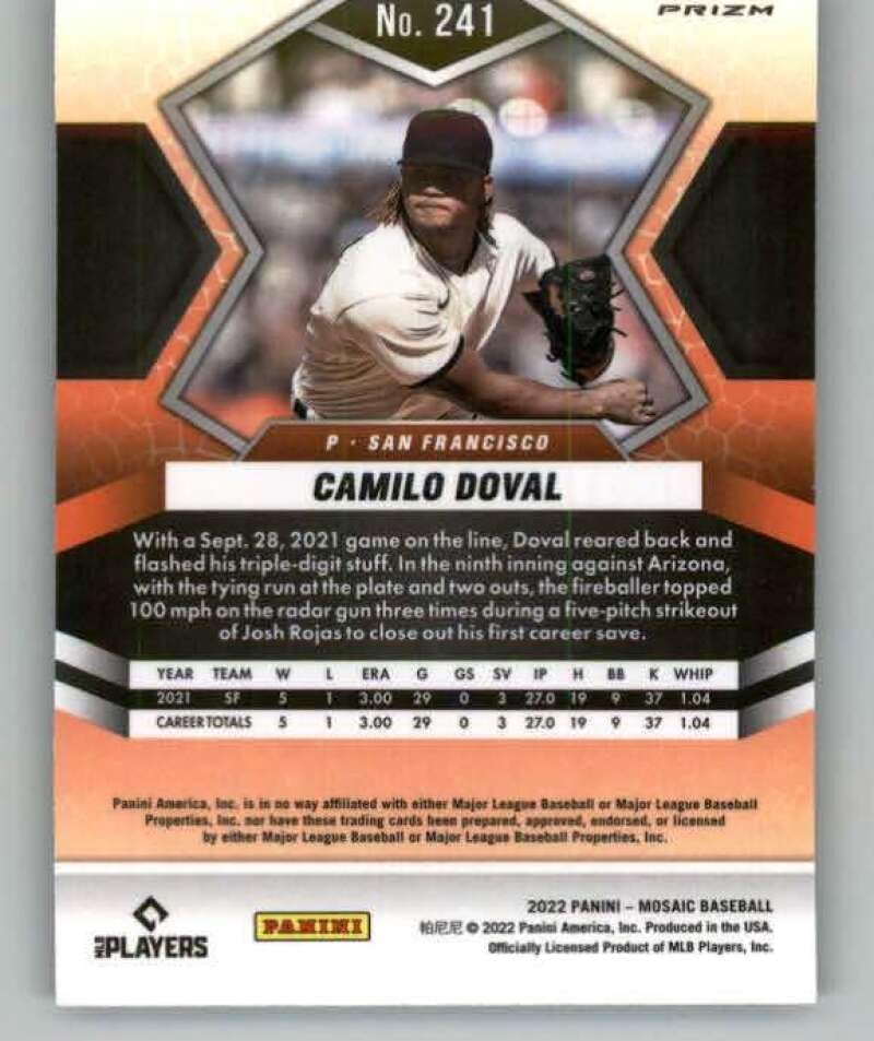 2022 Panini Mosaic Mosaic Blue Camo #241 Camilo Doval RC Rookie San Francisco Giants Baseball Trading Card