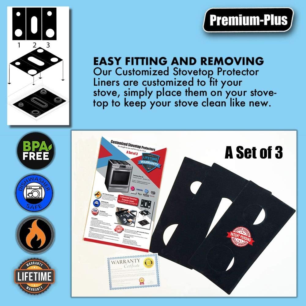 Protectores de estufa Premium Plus para la gama de gas Frigidaire modelo FGGF3059TDA, corte personalizado, revestimiento de estufa fácil de limpiar,