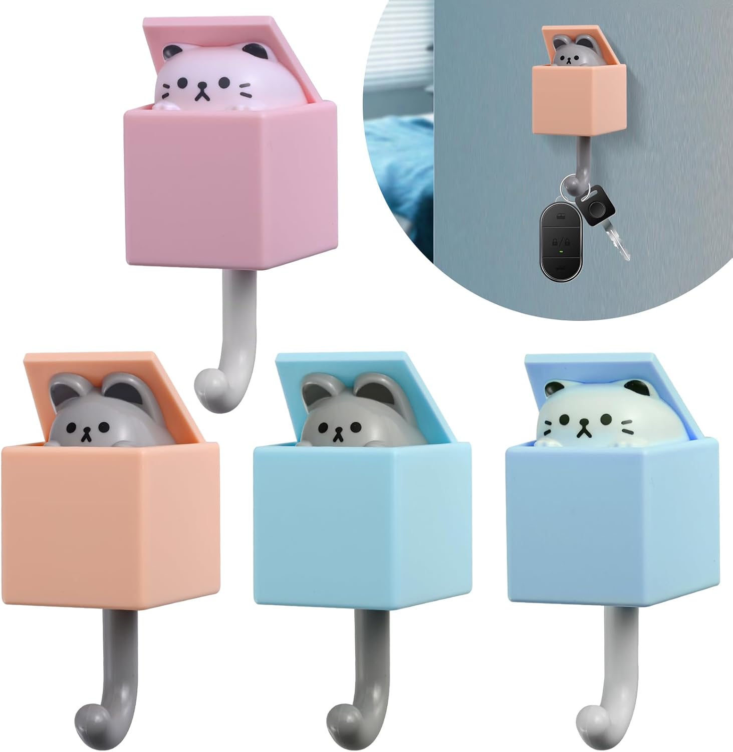 SEILETOO Ganchos creativos para llaves de gato, ganchos de pared de plástico para mascotas, ganchos para llaves de gato para colgar llaves, bolsos,