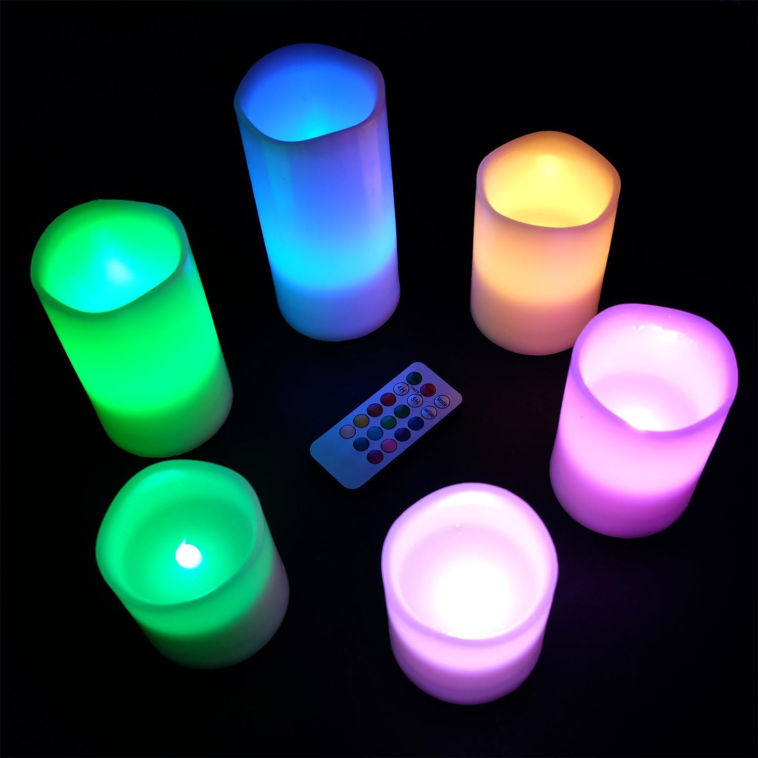 DRomance Velas parpadeantes sin llama que cambian de color con temporizador remoto de 18 teclas, juego de 6 velas LED de cera real que funcionan con