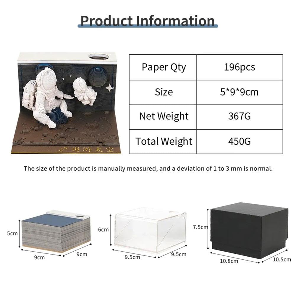 Bloc de notas 3D, bloc de notas de arte de papel 3D, bloc de notas de astronauta, bloc de notas 3D, regalo de escultura de papel, tallado en papel,