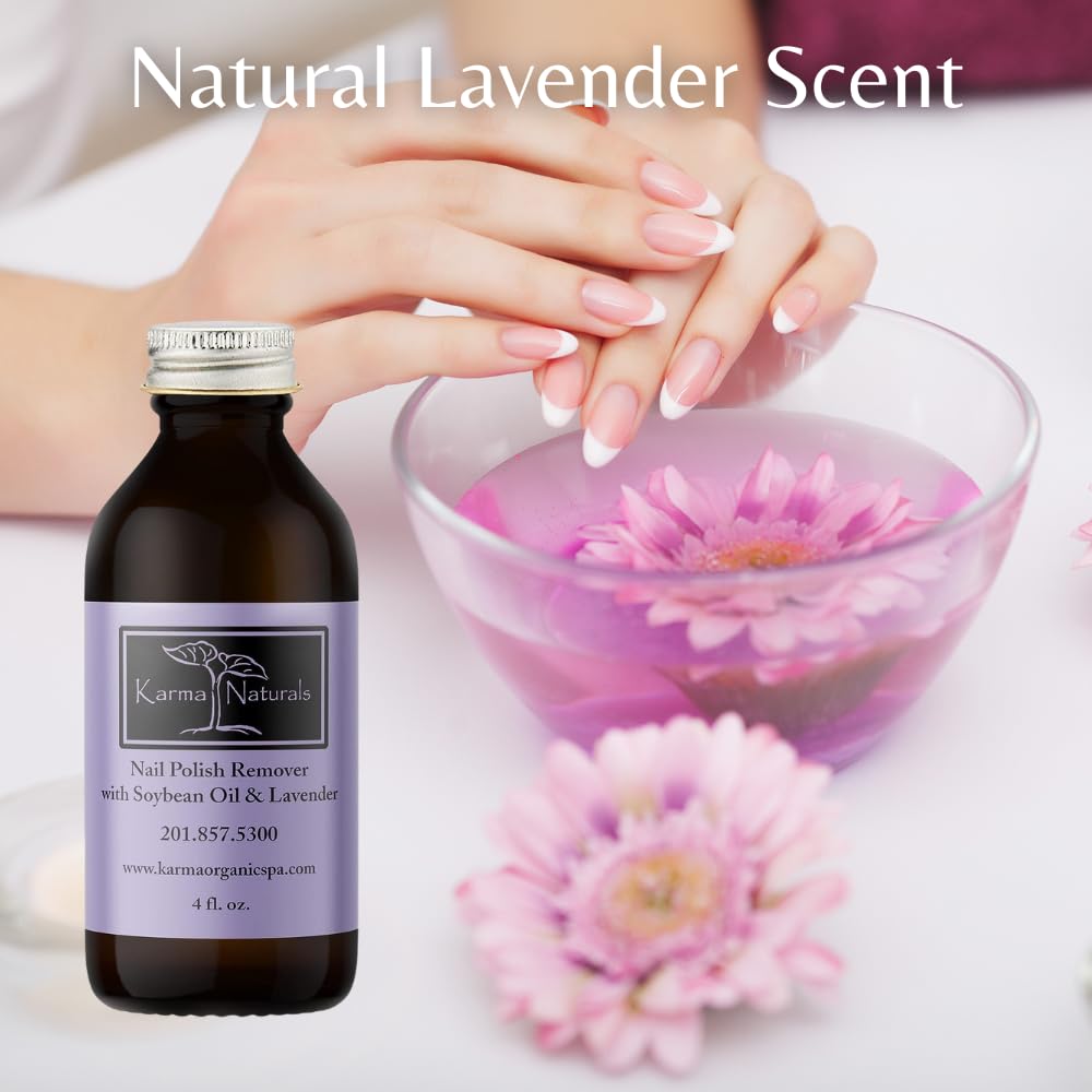 Karma Organic Removedor de esmalte de uñas con aceite de soja y aceite de lavanda, no tóxico, vegano, libre de crueldad, sin acetona, fortalecedor