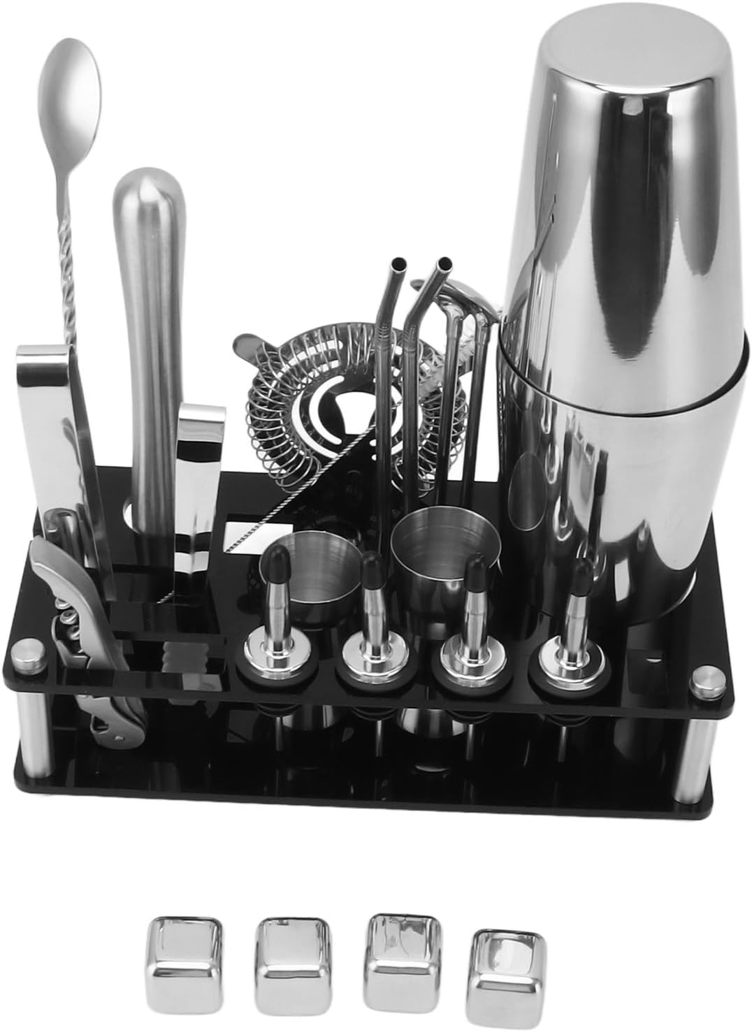 Kit de barman de acero, juego de coctelera de 23 piezas con acrílico, mezcla de grado profesional para bar y fiesta