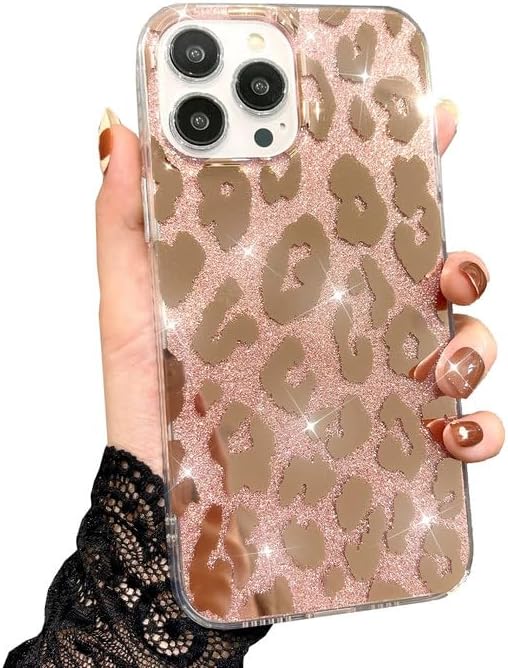 ZIYE Funda compatible con iPhone 13 Pro Max, funda de lujo chapada en leopardo con estampado de guepardo dorado para mujer, funda reforzada a prueba