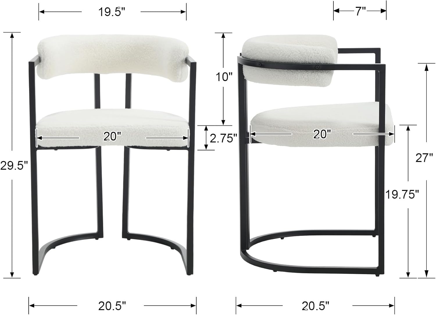 Juego de 2 sillas de comedor de sherpa blancas, modernas sillas de comedor con respaldo cómodo, sillón tapizado para cocina, sala de estar, cocina,