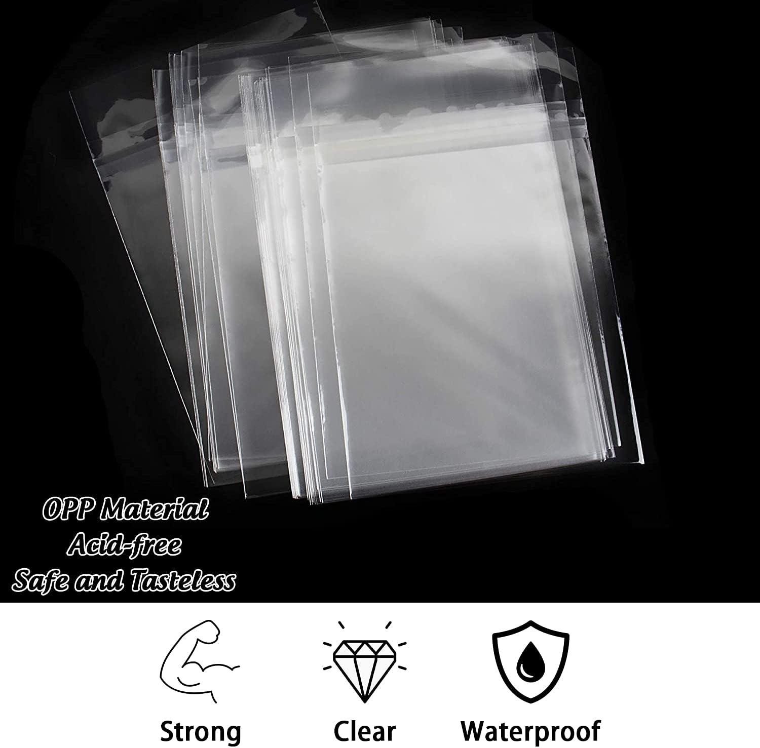 AUEAR Paquete de 100 fundas de plástico transparente de 8 x 10 pulgadas, sin ácidos, bolsas resellables de cristal de 1.6 mil para impresiones y
