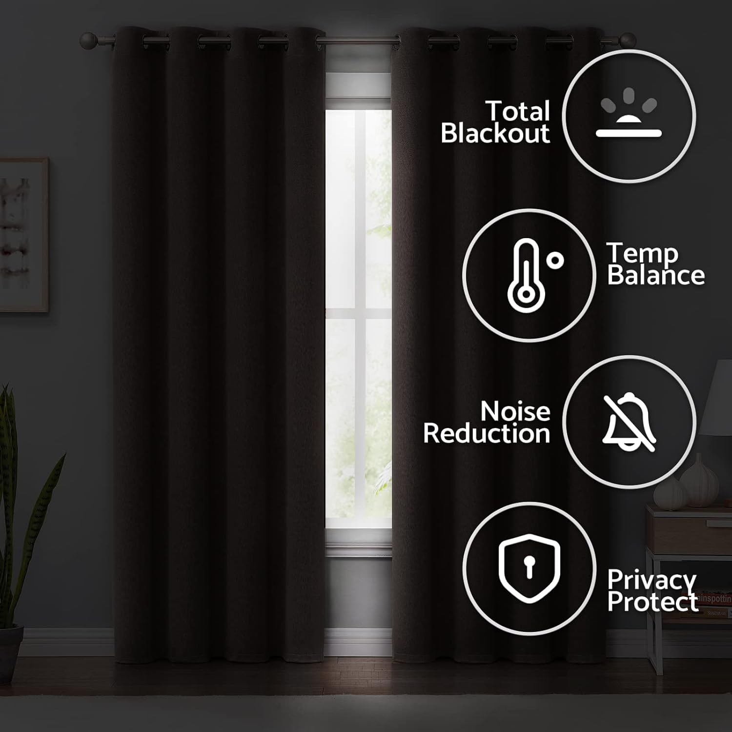 Melodieux Cortinas 100% opacas para dormitorio, aislamiento térmico, reducción de ruido, cortinas de ventana de lino con ojales para sala de estar y