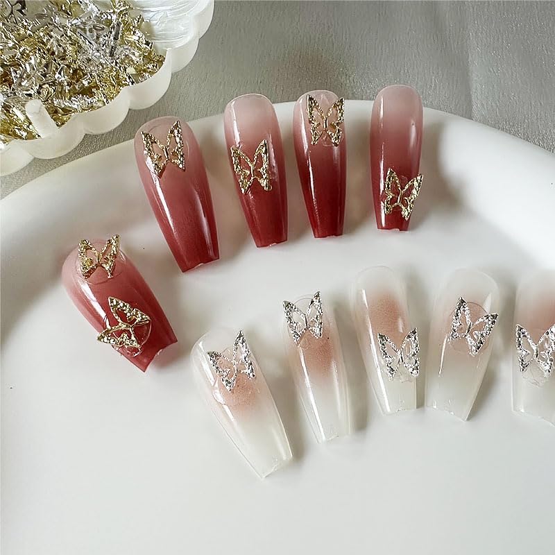 Dijes de mariposa 3D para uñas, 100 piezas de dijes de mariposa para uñas, dijes plateados y dorados para uñas acrílicas, accesorios de arte de uñas