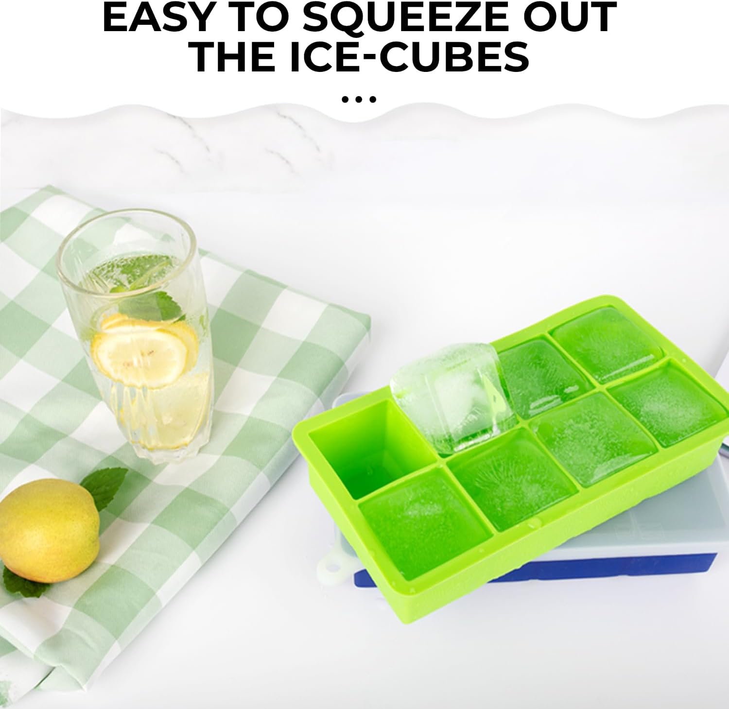 Bandeja para cubitos de hielo, bandeja cuadrada grande de 2 pulgadas para cubitos de hielo de 8 cavidades, molde de silicona de fácil liberación con