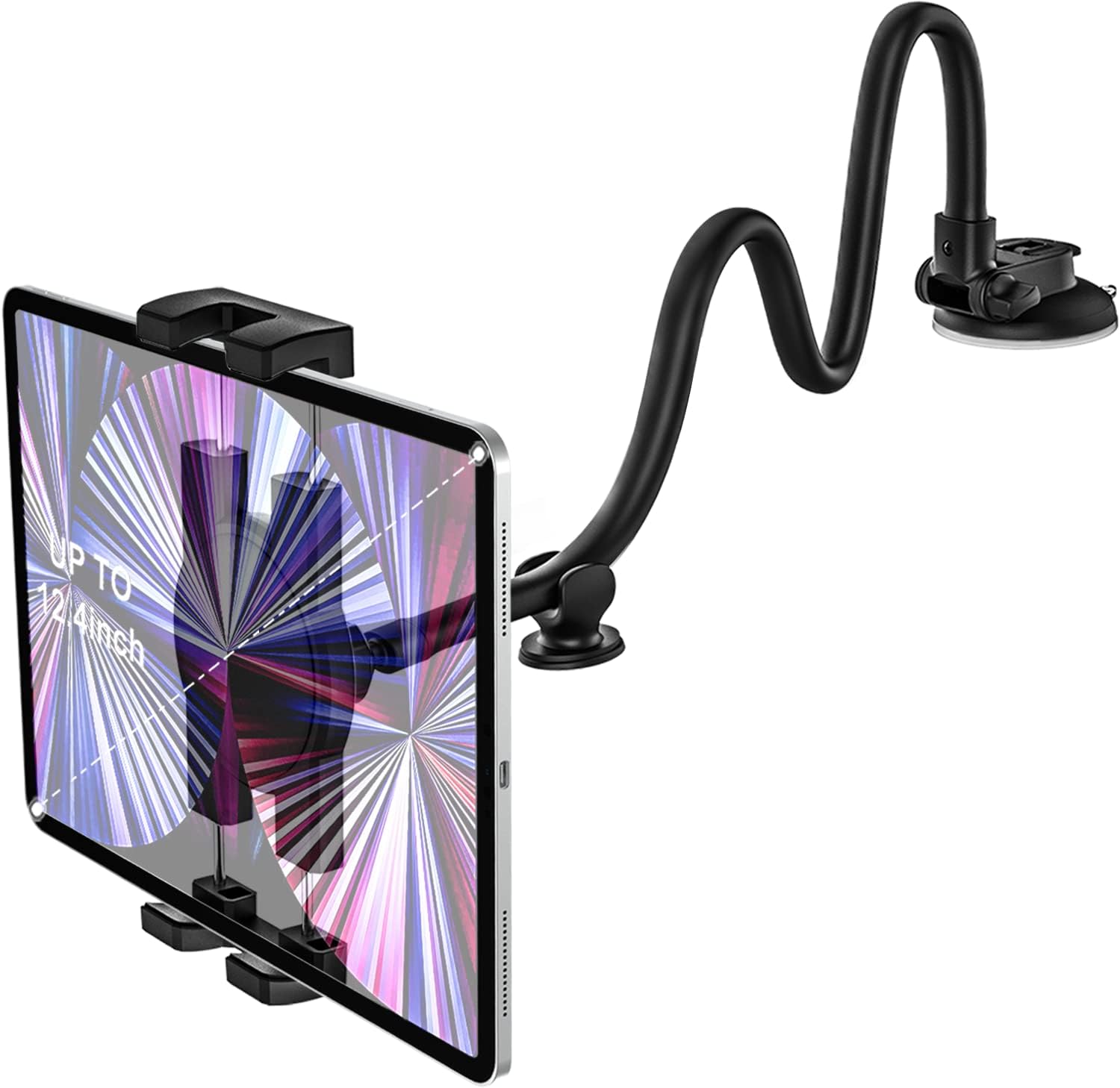 woleyi Soporte para tablet para parabrisas de tablero de automóvil brazo largo de cuello de cisne Soporte de iPad con ventosa para automóvil,