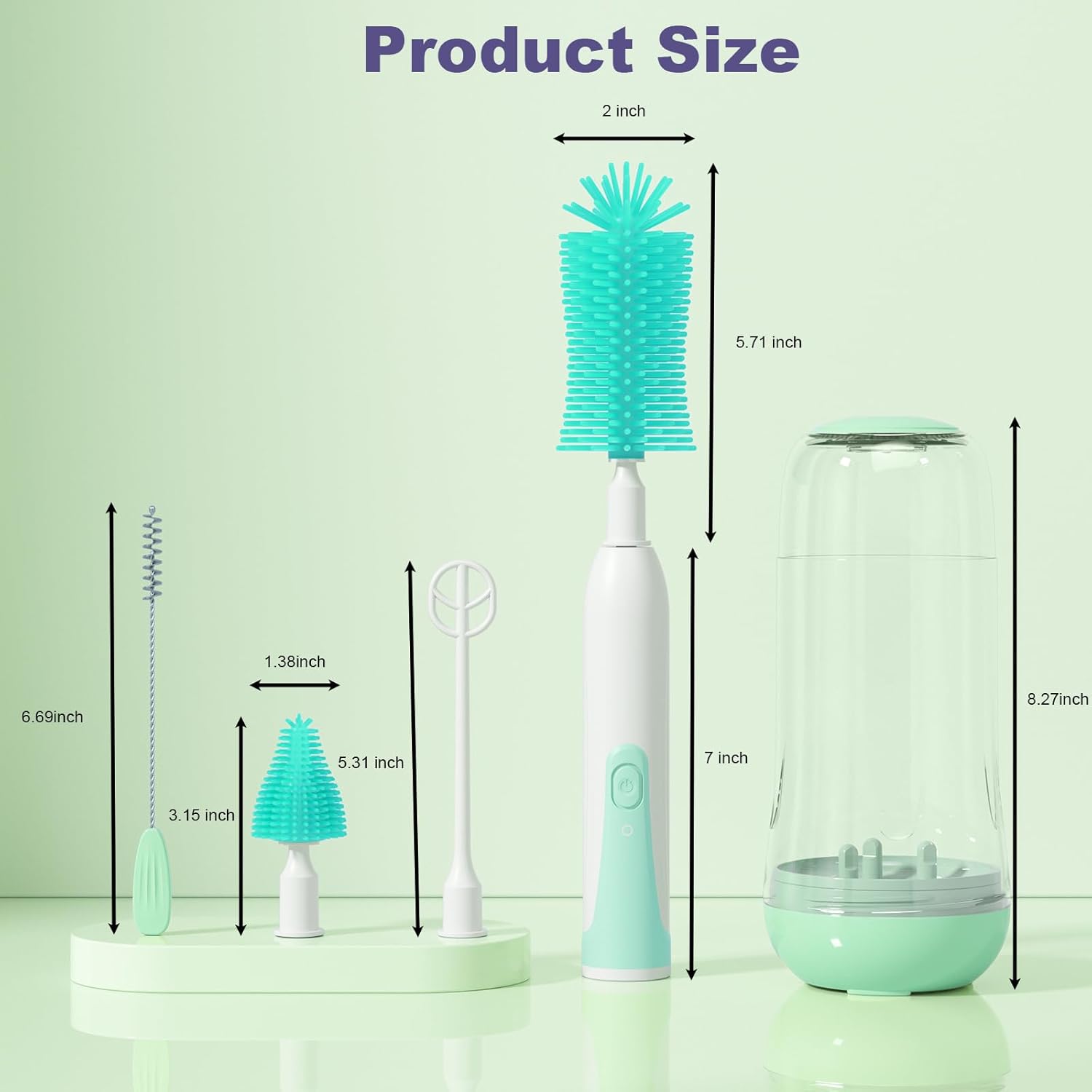 Mutilife Juego de limpiador eléctrico de cepillo para biberones con función de agitación de leche en polvo, kit de cepillo de silicona recargable