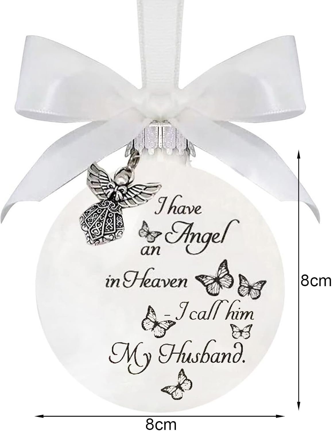 Adornos conmemorativos de Navidad, bola de plumas “Tengo un ángel en el cielo” con colgante de ángel pequeño, adorno de bola de Navidad, para mamá,