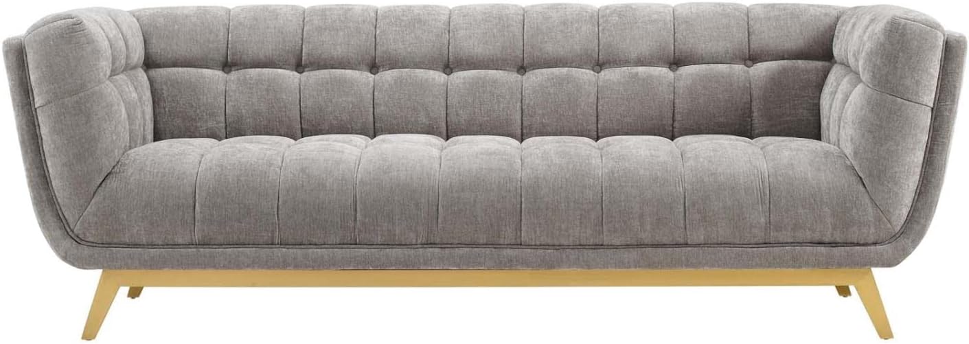 Modway Bestow – Sofá capitoné de terciopelo de rendimiento, gris claro