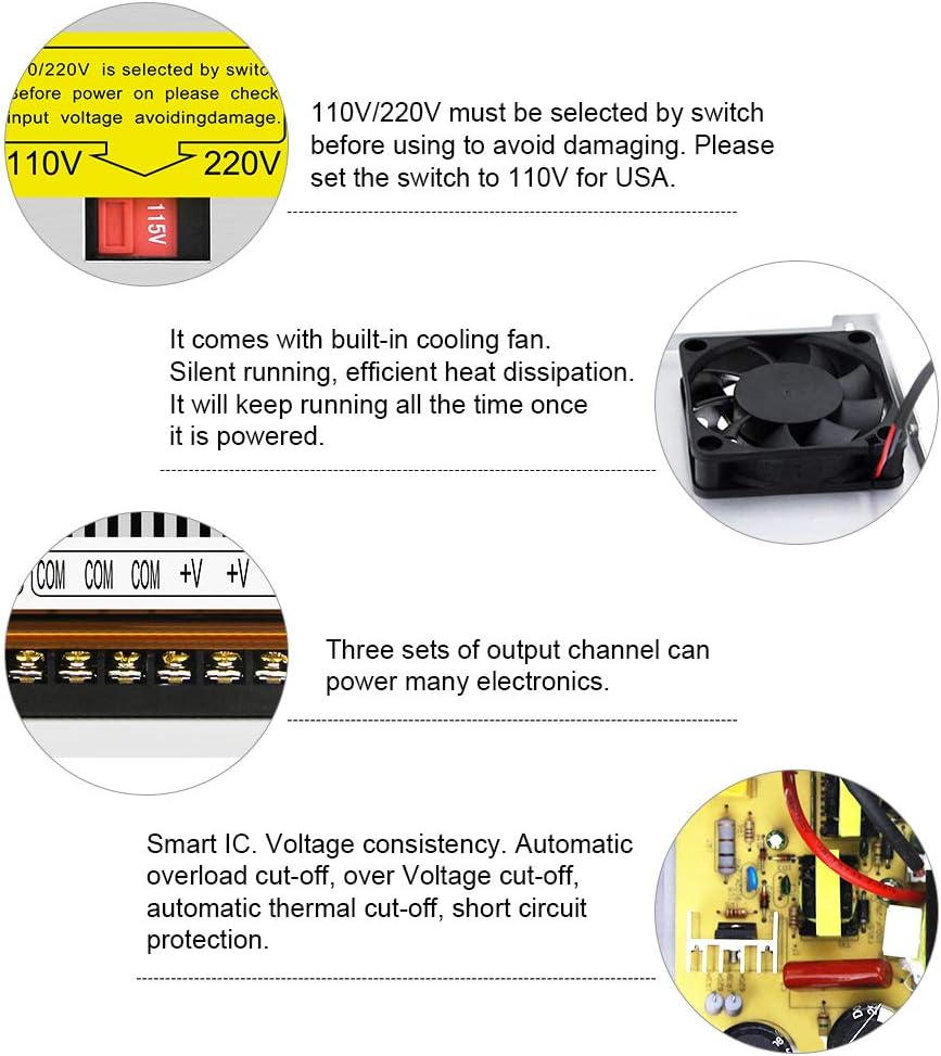 SHNITPWR Fuente de alimentación de 12 V 40 A 480 W Interruptor regulado Transformador de potencia AC 110V 220V a DC 12 voltios 40amp 38A 35A 32A 30A