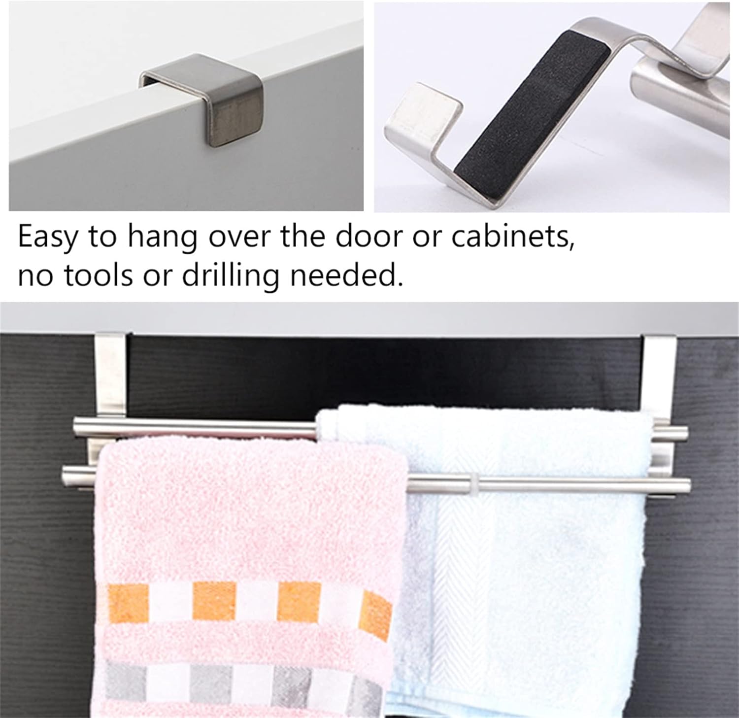 Srliya Staless – Toallero de plástico para colocar sobre la puerta de 26 × 13 × 3 capas dobles de acero inoxidable telescópico toallero organizador