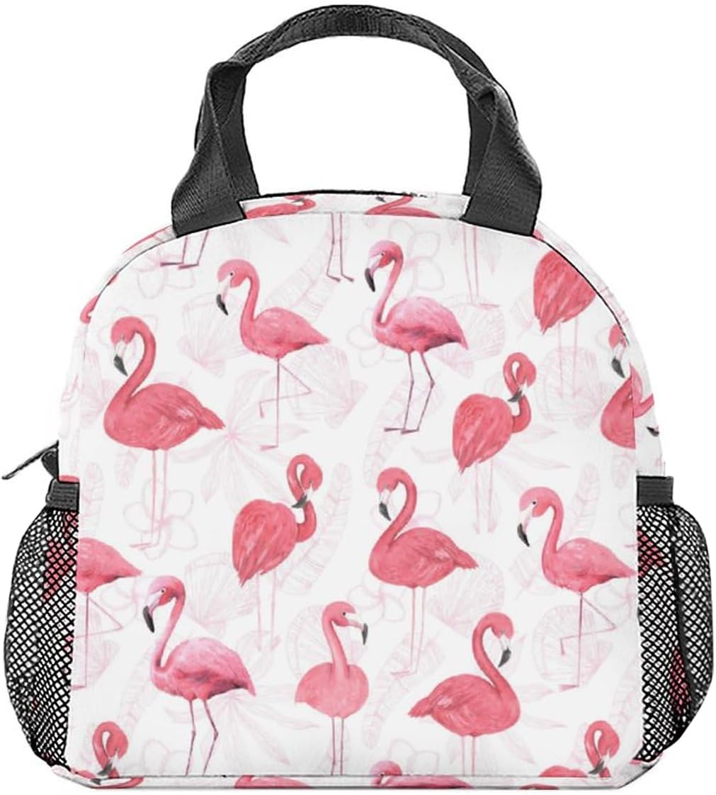 PAKKITOP Lonchera de flamenco para niñas, pequeñas bolsas de almuerzo aisladas, bonita lonchera reutilizable para mujeres, bolsas de almuerzo
