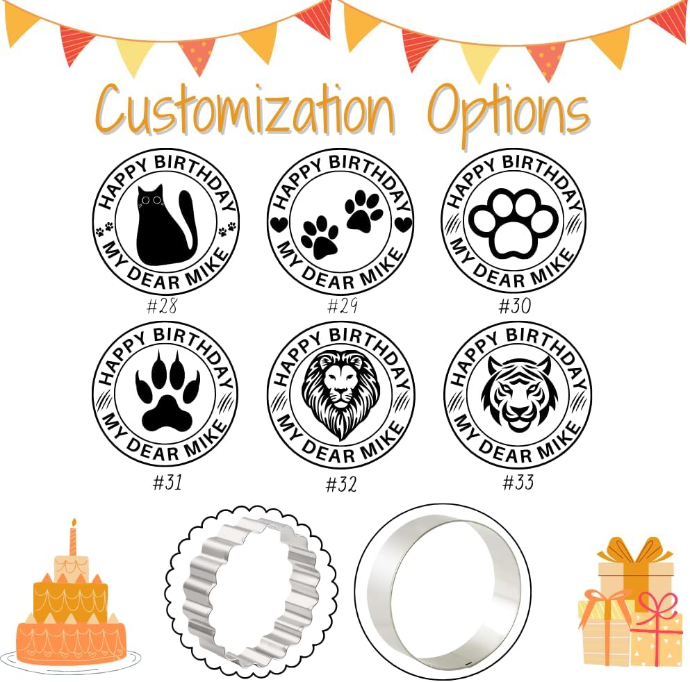 Orapink Sello de galletas de cumpleaños personalizado con tu apellido. Sello de cortador de galletas personalizado para hornear fondant, glaseado,