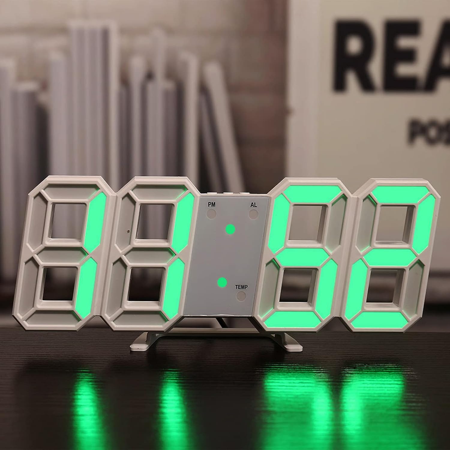 Mokernali Reloj de pared LED 3D, reloj de pared minimalista con marco blanco, reloj despertador digital, con temporizador y temperatura, 9.1 x 3.7