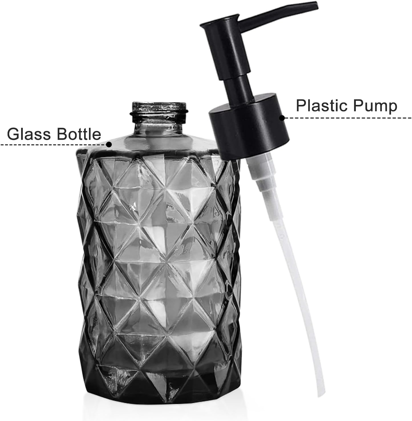 Dispensador de jabón de vidrio negro de 11 onzas, paquete de 2 dispensadores de jabón para manos y platos para cocina, dispensadores de botellas de