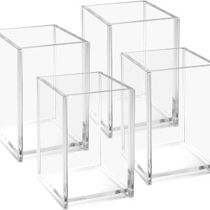 Paquete de 4 organizadores de maquillaje de acrílico transparente, soporte para brochas de maquillaje, soporte para bolígrafos, delineadores de Paquete de 4 organizadores de maquillaje de acrílico transparente, soporte para brochas de maquillaje, soporte para bolígrafos, delineadores de