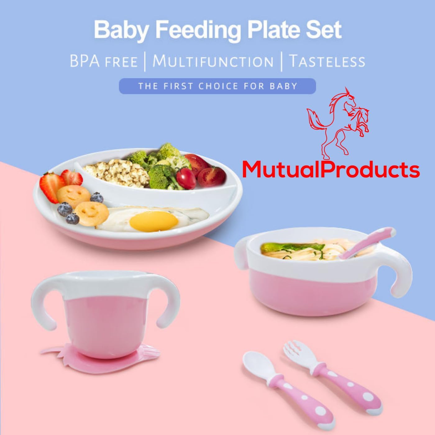 Juego de 7 piezas de alimentación para bebés  El juego de utensilios de destete LED para bebés incluye cuenco de succión y plato, cuchara y tenedor