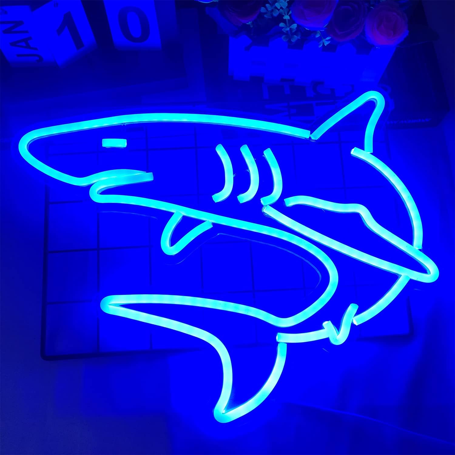 Letreros de neón de tiburón regulables para decoración de pared, gran letrero de luz de neón reutilizable de tiburón para niños, regalos para niños,