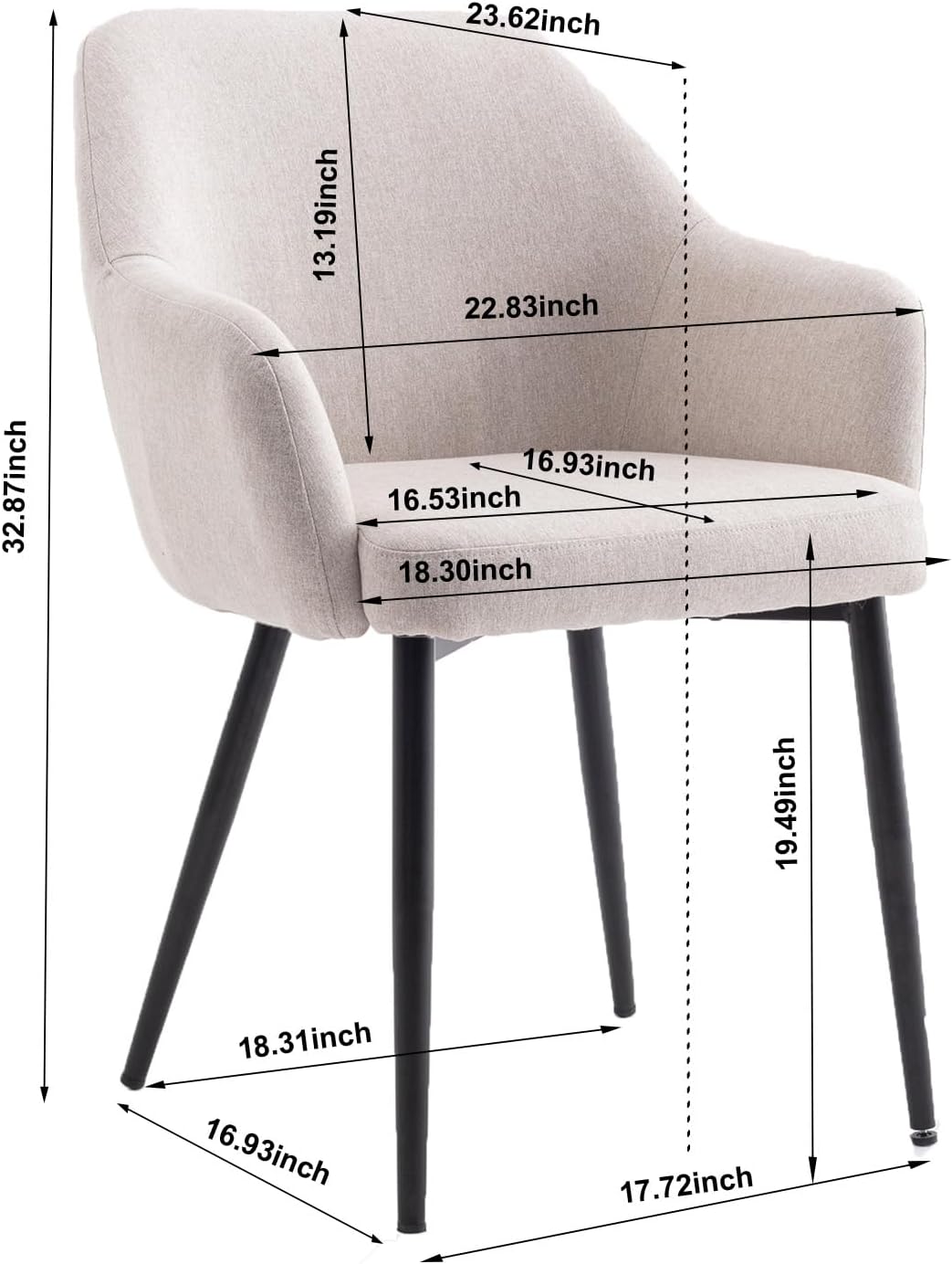 Juego de 2 sillas de comedor con brazos, silla de cocina con respaldo medio, cómoda silla tapizada, silla de ocio con patas de metal para comedor,