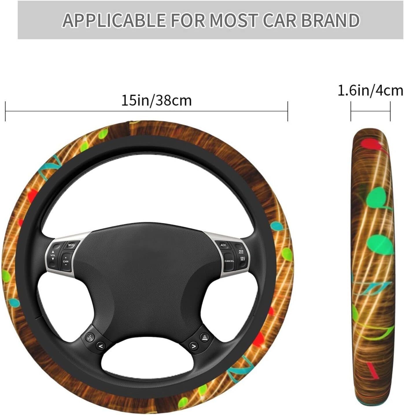 Funda para volante de notas musicales para mujeres, hombres y niñas, universal de 15 pulgadas, accesorios para automóvil, SUV, protector interior
