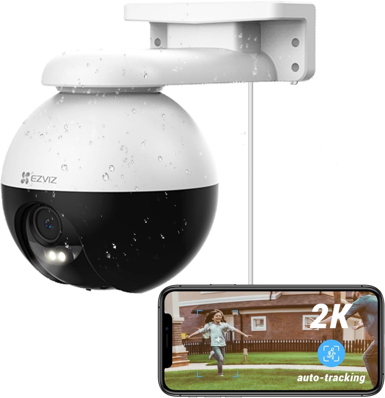 EZVIZ Cámara de seguimiento automático para exteriores, 2K, seguimiento de 12 puntos preestablecidos, cobertura visual de 360, impermeable, visión