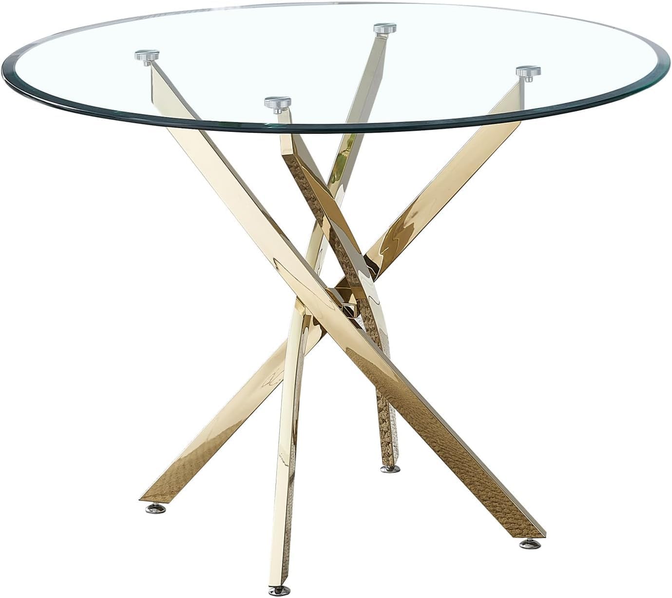 Mesa de comedor redonda de 36 pulgadas, mesa de comedor moderna con base de acero inoxidable dorado, mesa de comedor circular de vidrio templado