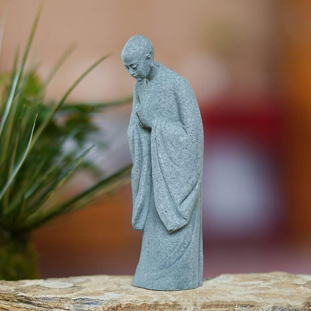Happyyami Bonsái – 2 figuras de monje de piedra, estatuas de Buda zen, esculturas de monje de pie para paisaje al aire libre, decoración de jardín,