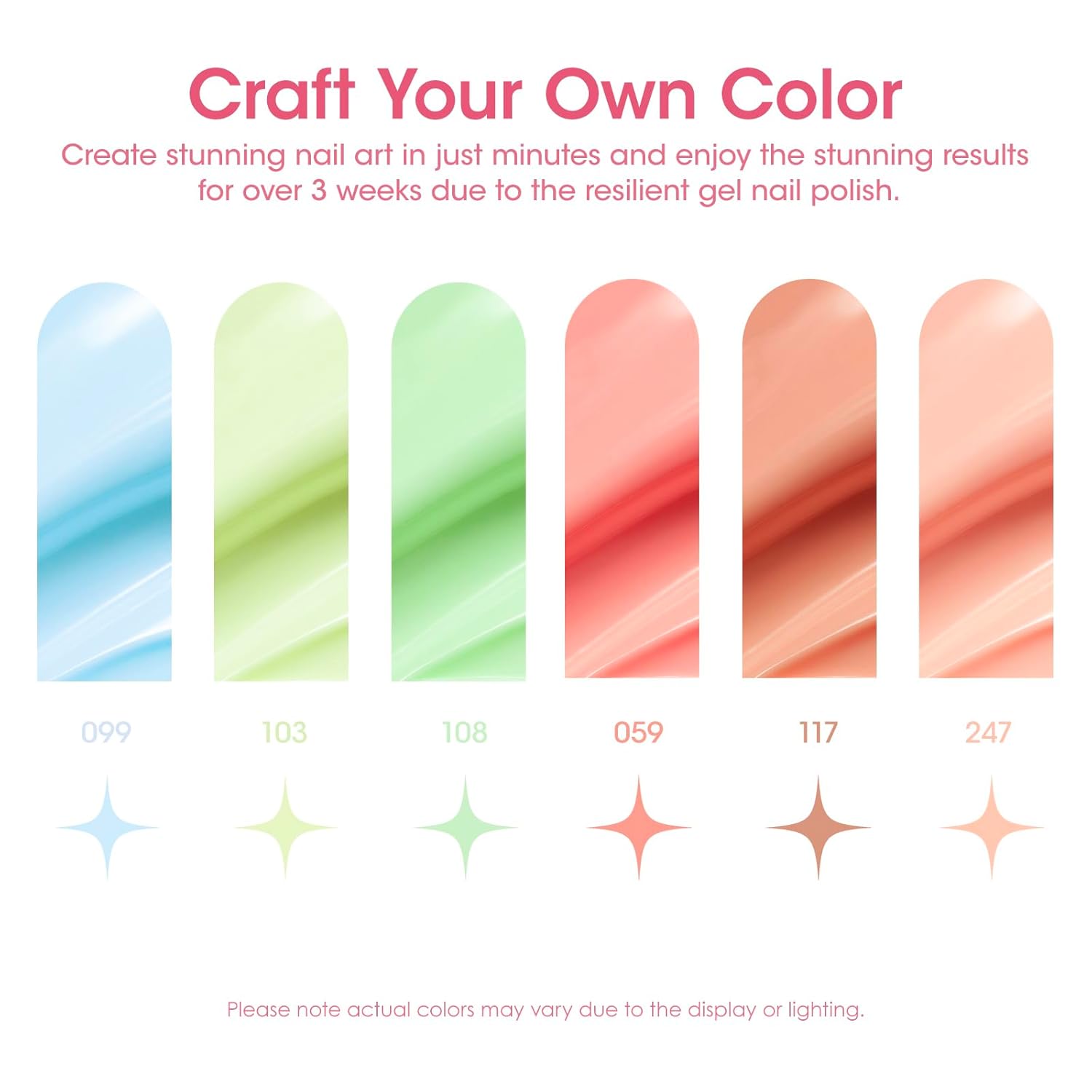 Gellen Juego de esmaltes de uñas de gel, 6 colores de caramelo brillante, tonos dulces frescos, de verano a la moda, femenino, curado UV, regalo
