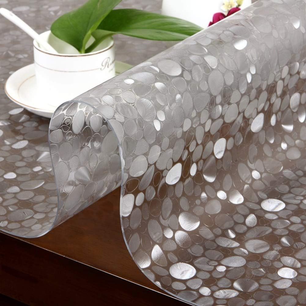 Thick PVC Table Protector,Square Waterproof Table Cover Wipeable Clear Plastic Table Cloth Coffee End Dining Table Pad Desk Mat-Cobblestone