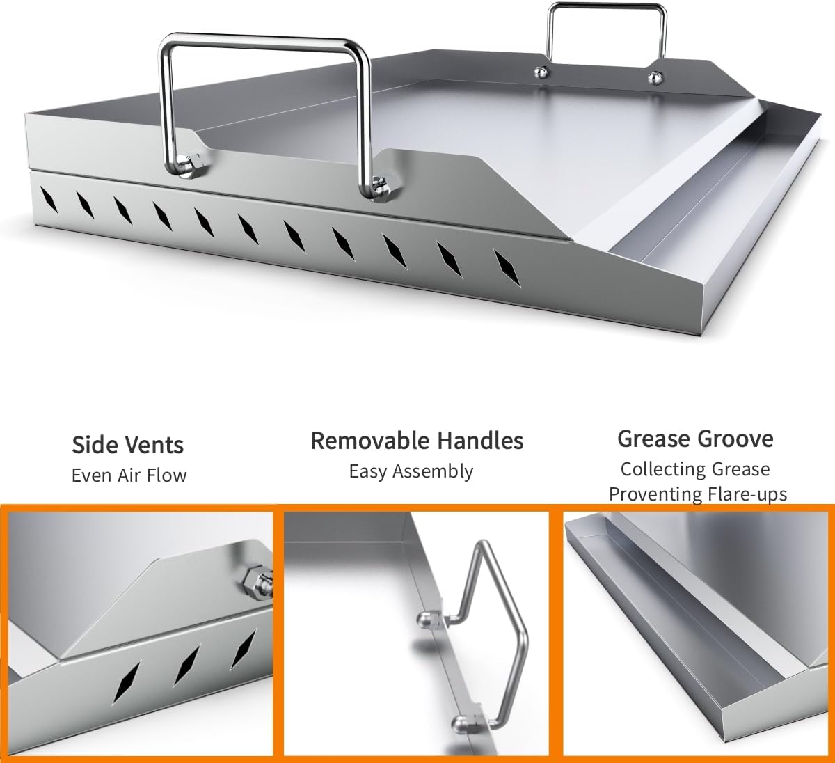 Plancha de acero inoxidable para parrilla Plancha de parrilla superior plana para parrilla de gascarbónahumador 22 x 16 pulgadas con asas
