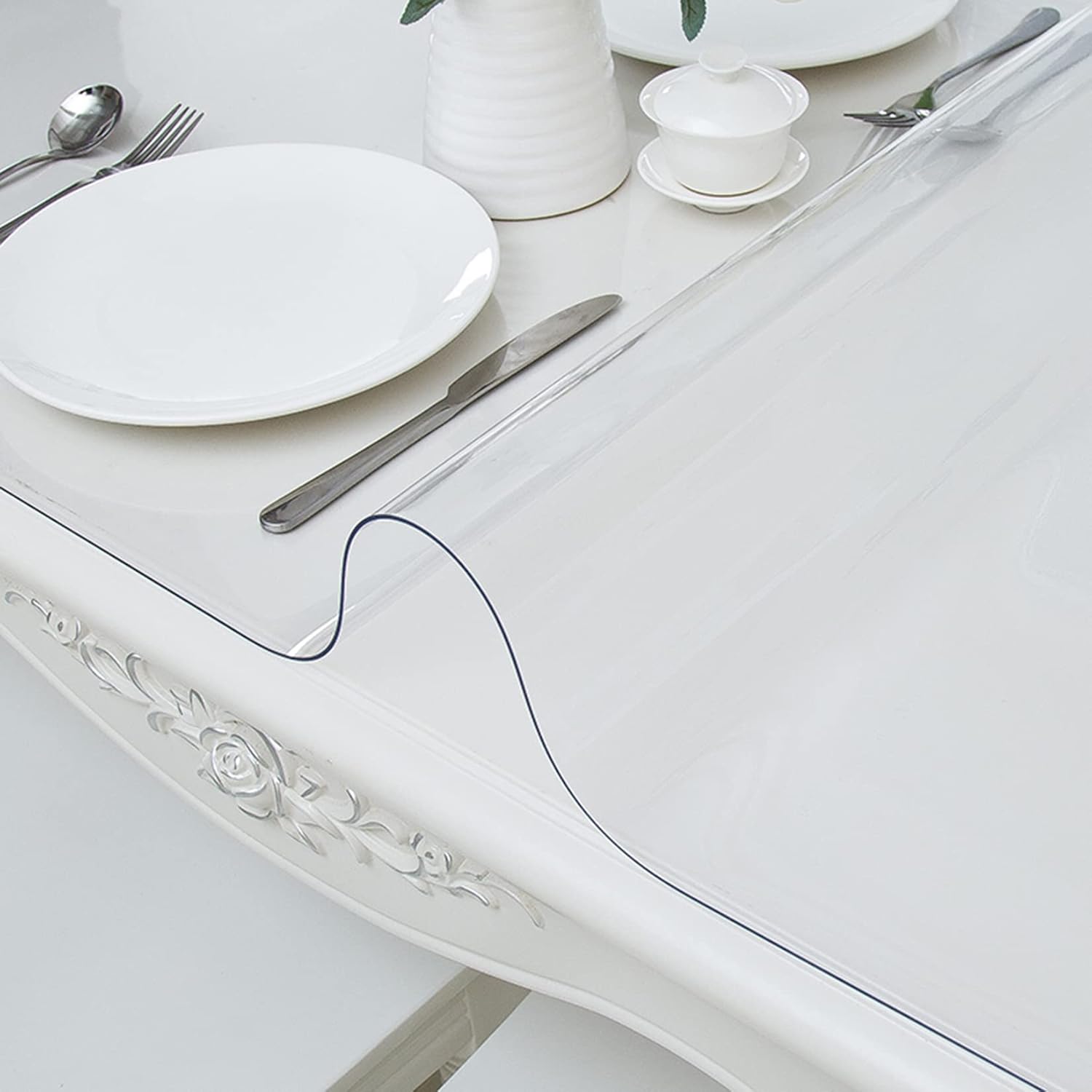 Mantel protector de mesa de comedor de plástico transparente, lavable, de plástico transparente, rectangular, de PVC, fácil de limpiar (0.059in,