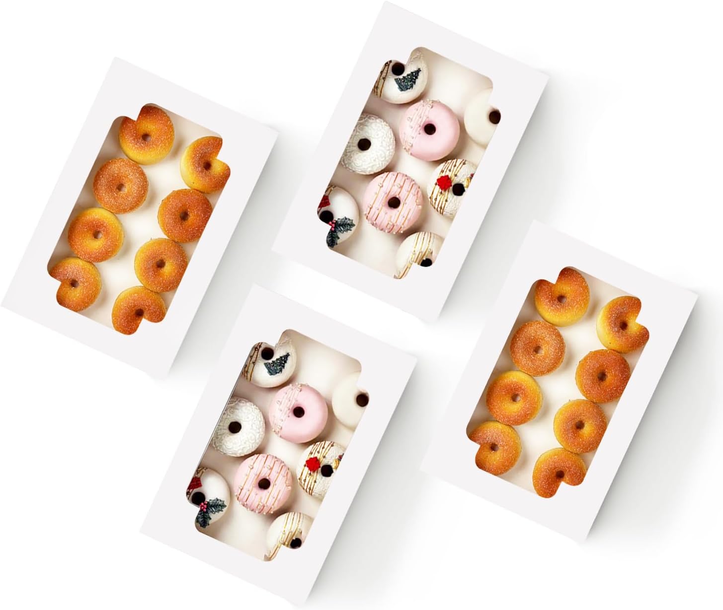 qiqee Caja de galletas blanca desplegable automática con ventana de 12 x 8 x 2.5 pulgadas, 32 paquetes de dos usos en un segundo plegable para