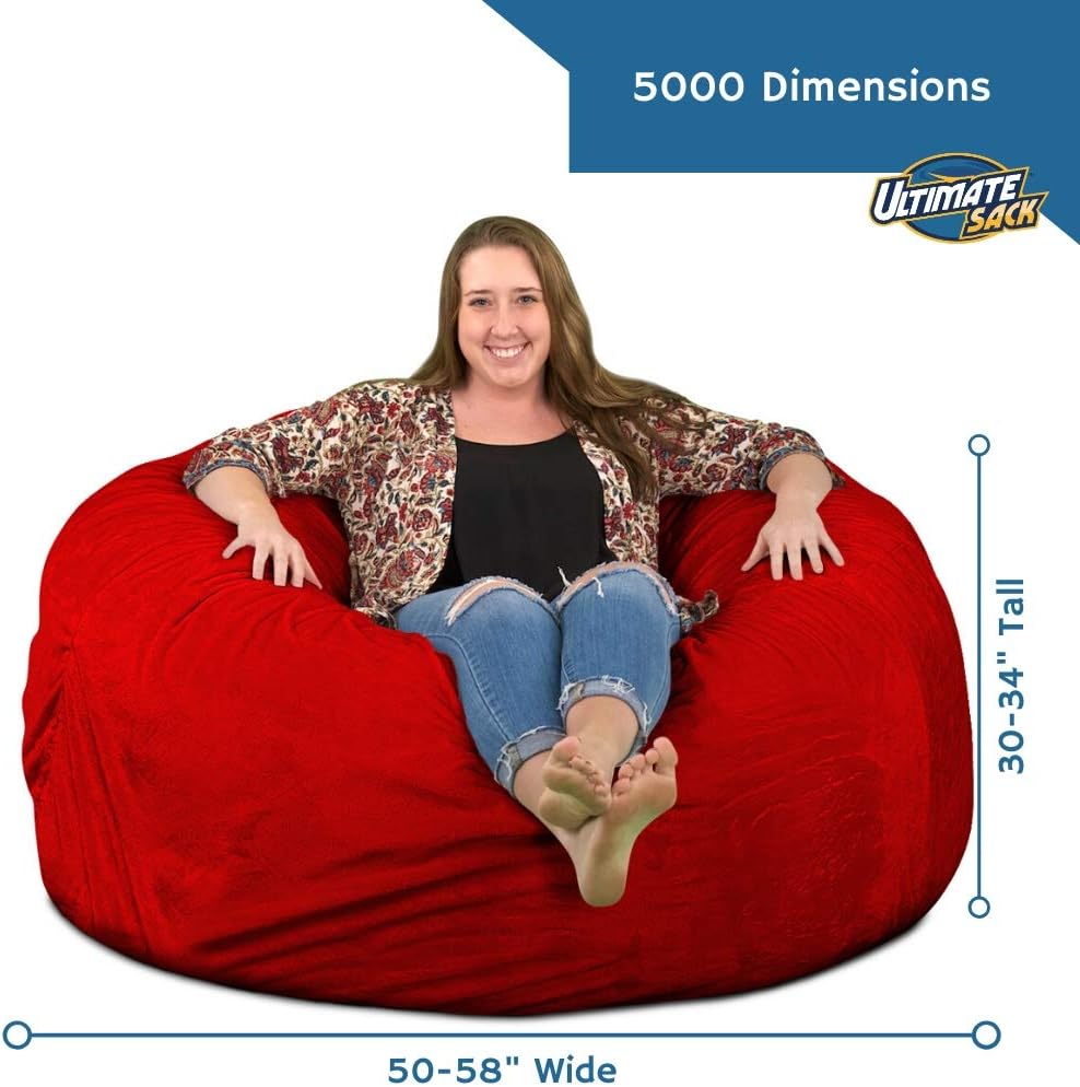 ULTIMATE SACK 5000 (5 pies). Puf Sillón muebles rellenos de espuma gigantes, fundas lavables a máquina, forro interior duradero, espuma 100% virgen.