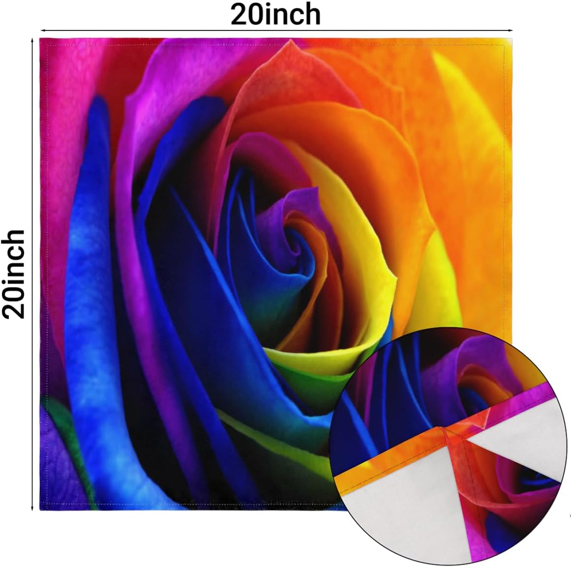 Cloth Napkins Set of 6 Colorful Rose 20×20 Inch Cloth Napkins Rainbow Rose Washable Reusable Kitchen Dinner Napkins Table Decor for Wedding, Holiday