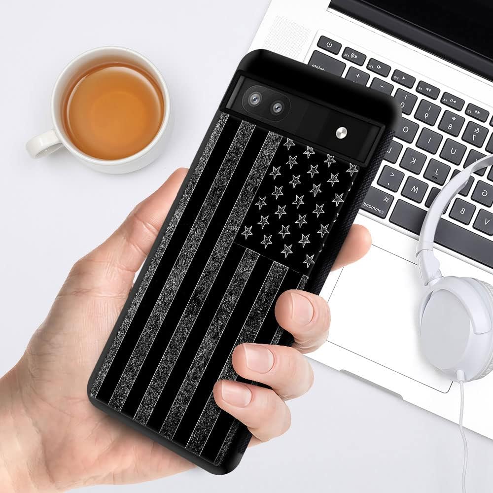 ZHEGAILIAN Funda compatible con Google Pixel 6A, diseño de bandera estadounidense en blanco y negro, diseño de patrón de espalda de silicona suave,