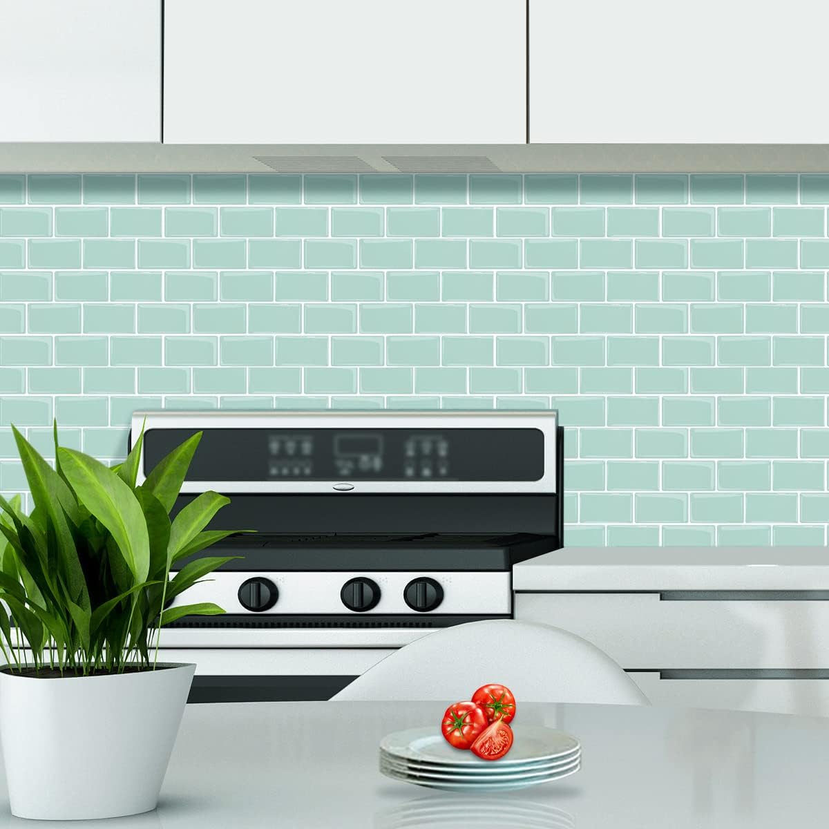 Protector contra salpicaduras de cocina autoadhesivo, color verde, azulejos grandes de metro para cocina, calcomanías adhesivas prémium para