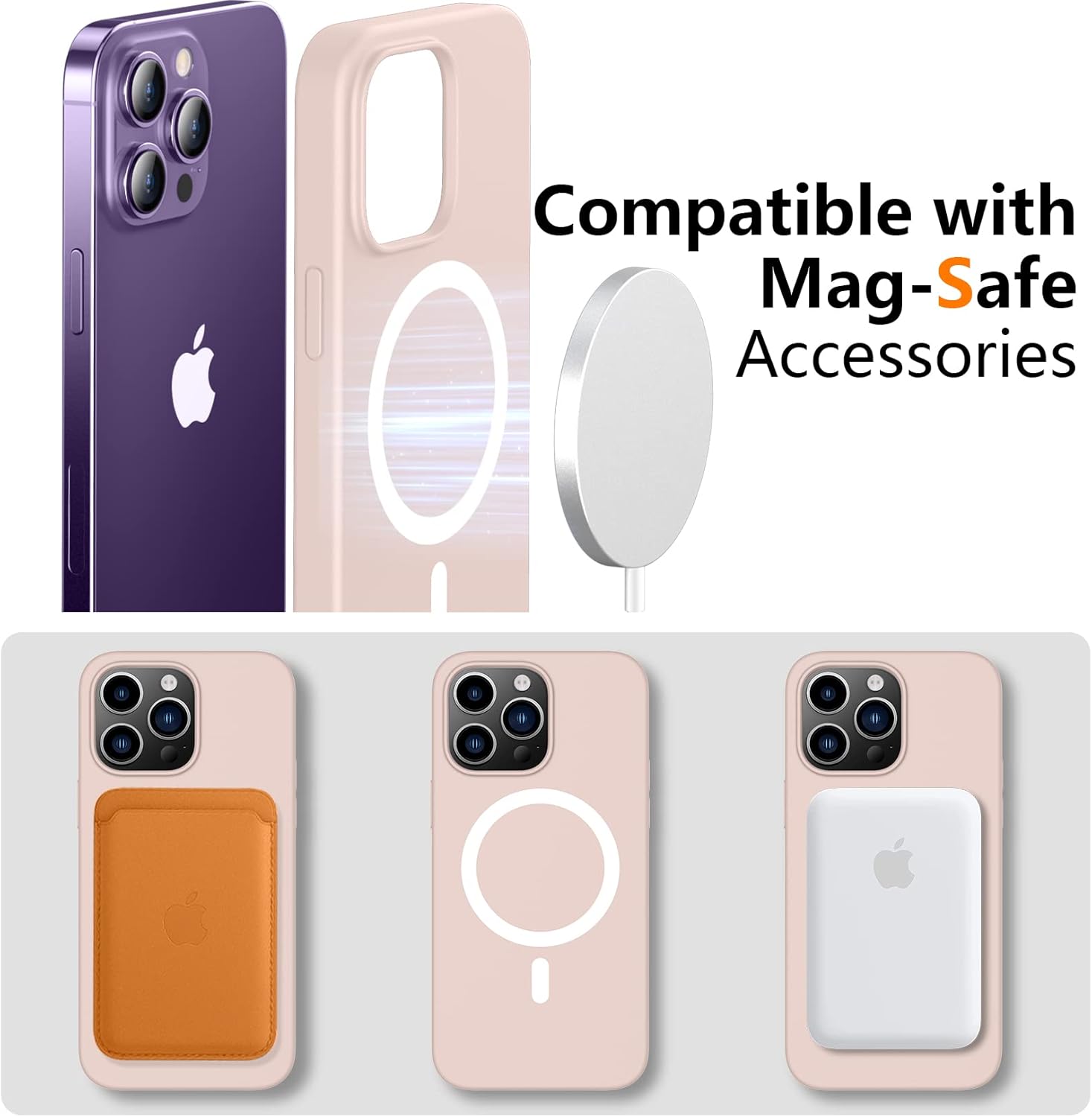 Temdan Funda magnética de silicona líquida para iPhone 14 Pro, compatible con Magsafe, 2 protectores de pantalla de vidrio + protector de cámara,
